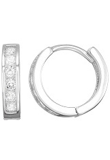 tiny silver huggie April birthstone baby earrings
